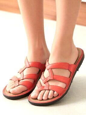 Naot cork leather caged thong slide orthopedic coral red sandals EU41 =US10